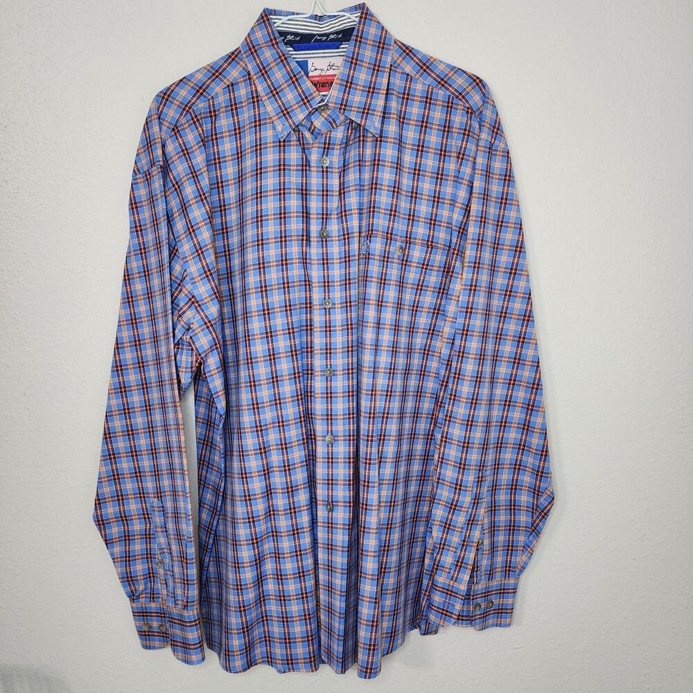 George Straight Wrangler Button Down Shirt Large Red Blue Western Plaid Long